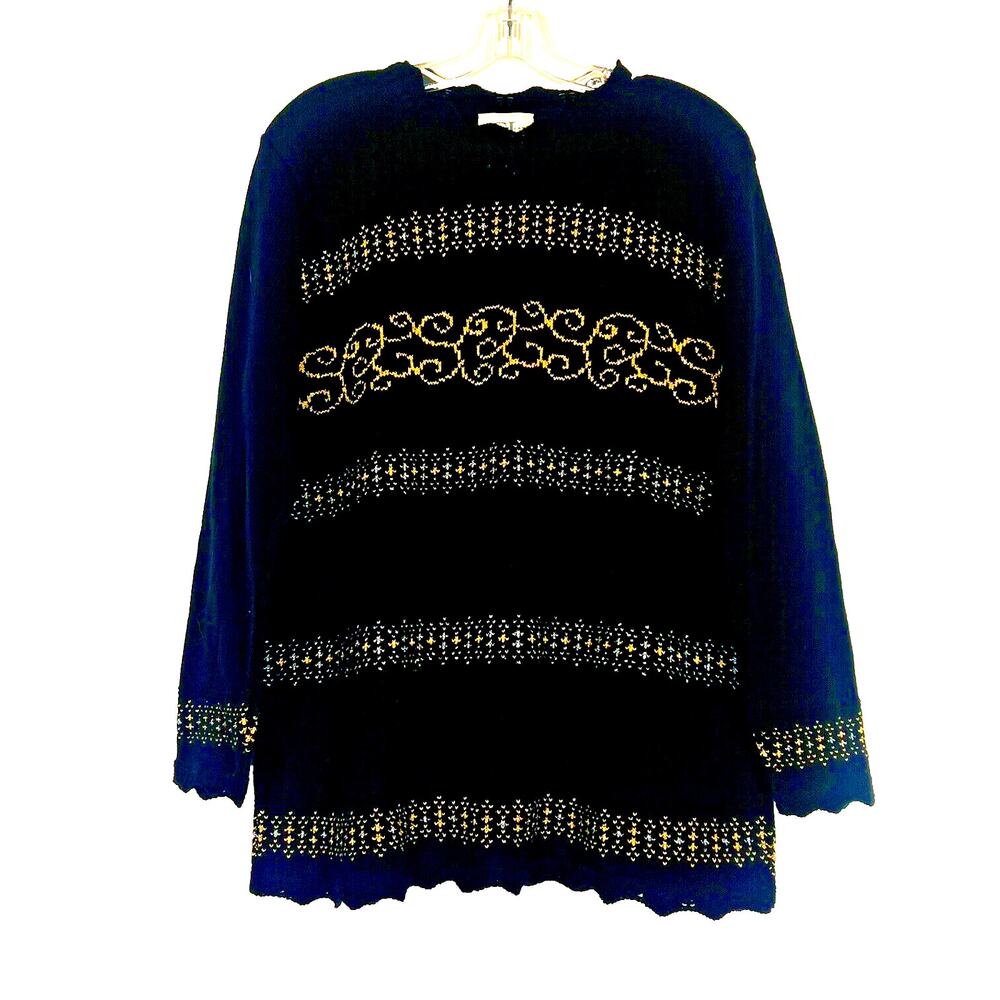 Cricket Lane Vintage Sweater Womens Large Black Gold Metallic Knit Pull on Retro